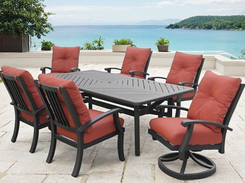 Chateau Aluminium utendørs med pute 7-delers spisebord (86X44 in. Spisebord)