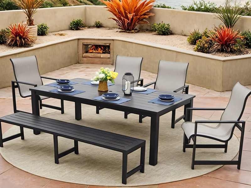 AOBAM aluminium patio 6 deler spisestuesett (86X44 tommer spisebord)